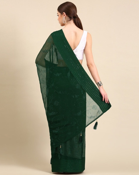 Kalyan Silks on X: Bottle Green Satin Silk #DesignerSaree Shop