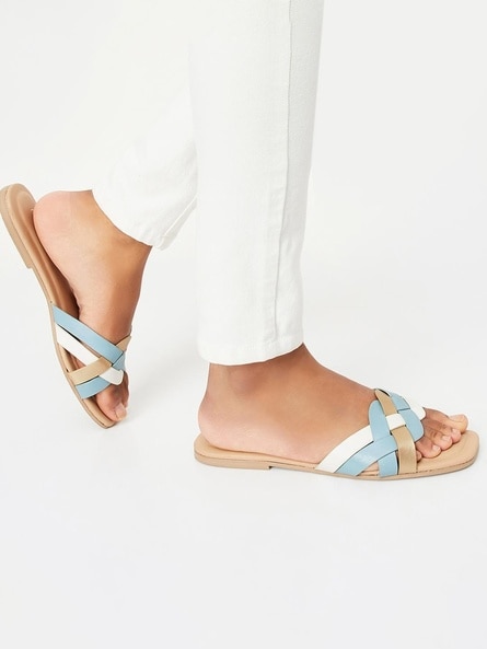 FABIO RUSCONI Luna Sky Blue Leather Flat Sandals | eNibbana