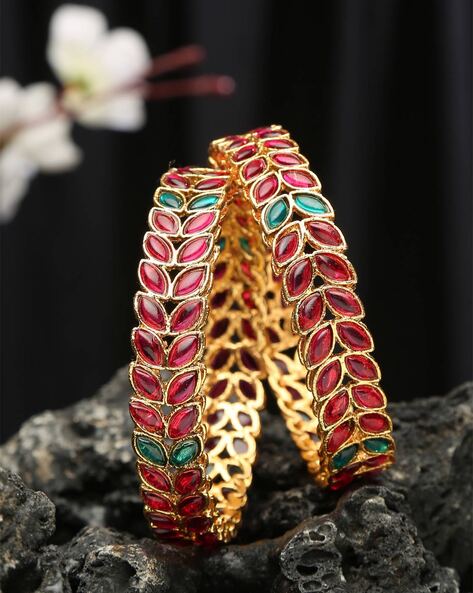 Red gold tone stone on sale bangles