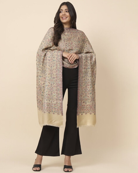 Embroidered Shawl with Fringed Hems Price in India