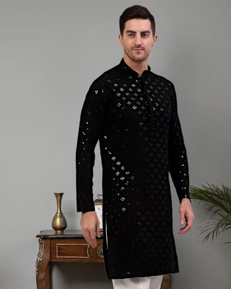 JOMPERS Embellished Long Kurta with Mandarin Collar