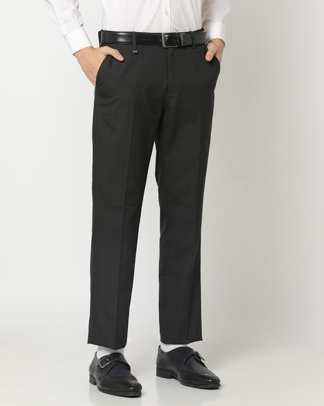 Buy STOP Charcoal Solid Polyester Viscose Slim Fit Men's Work Wear Trousers  | Shoppers Stop