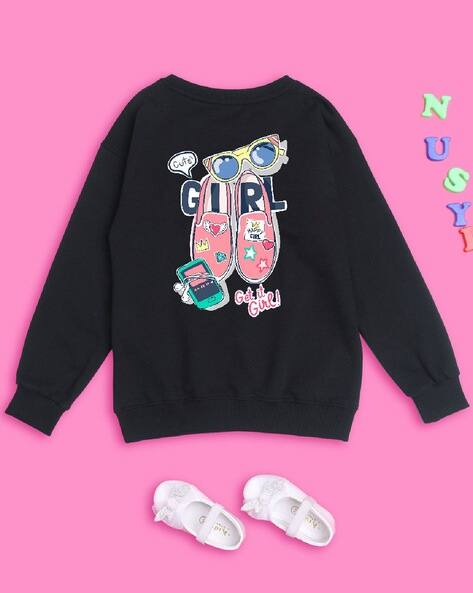 Graphic Print Sweatshirt with Ribbed Hems