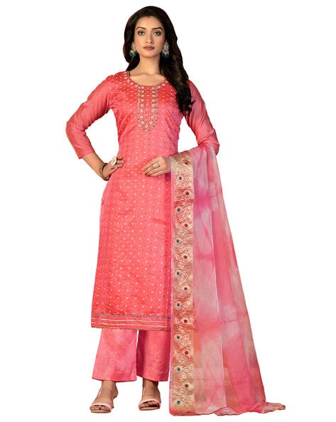 Embroidered 3-Piece Unstitched Dress Material Price in India