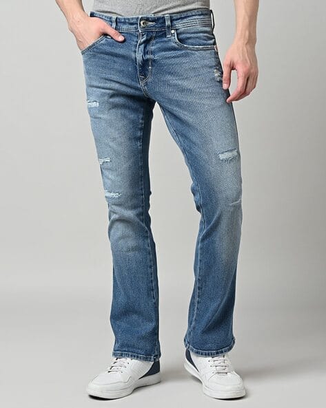 SPYKAR Heavy-Wash Distressed Bootcut Jeans