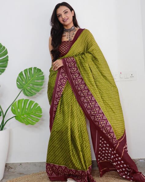 Buy Green & Maroon Sarees for Women by SATRANI Online | Ajio.com