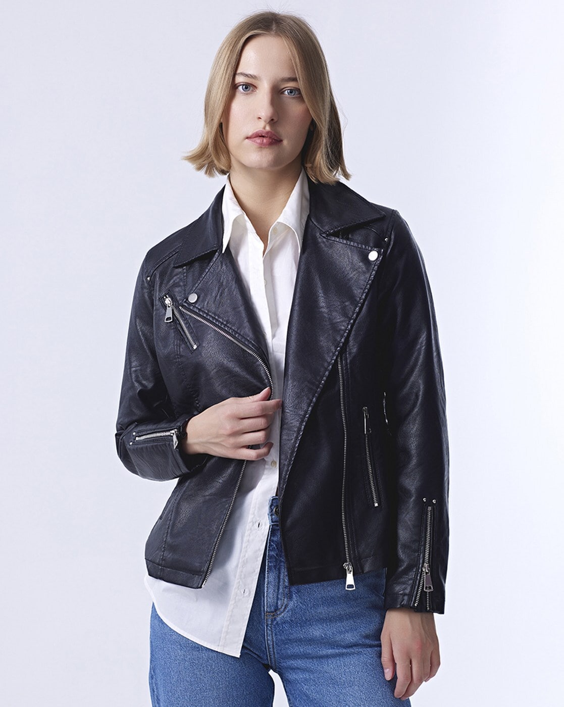 How to style a (faux) leather moto jacket + 14 outfit ideas