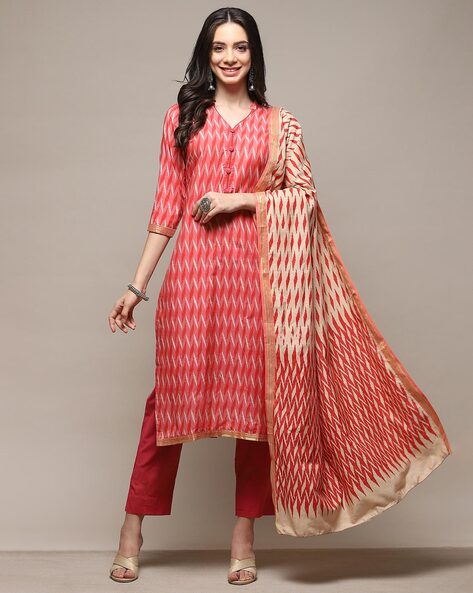 Buy Biba Cream Cotton Printed Unstitched Dress Material for Women Online @  Tata CLiQ