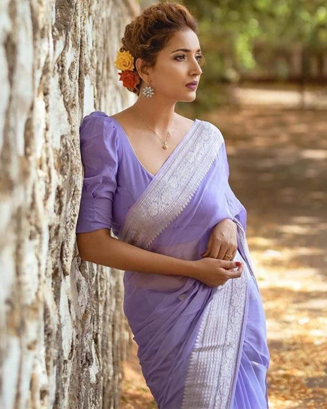 5 Stunning Purple Saree With Contrast Blouse Ideas! | Uddup Silk