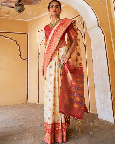 Self Design, Temple Border Banarasi Jacquard, Pure Cotton Saree Price in  India, Full Specifications & Offers | DTashion.com