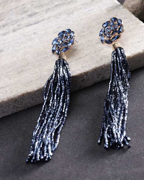 Women's Navy Blue Drop Earrings Model Eslimi - ShopiPersia