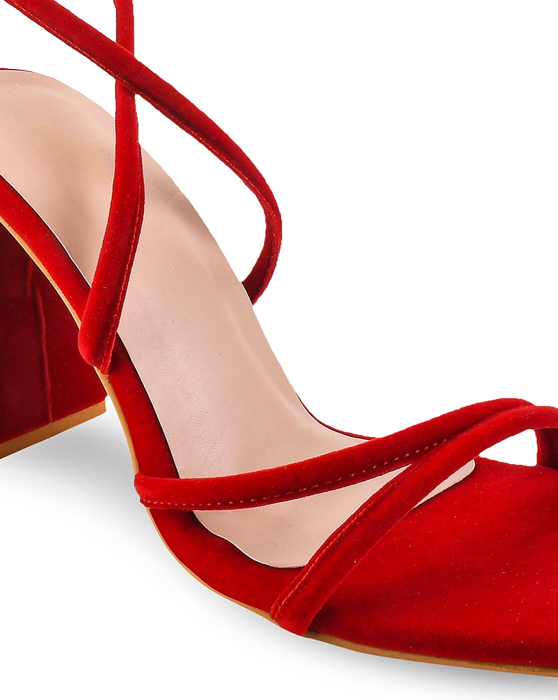 WILD DIVA LOUNGE Red; Ankle Strap; Faux Suede; Chunky Heel; 4