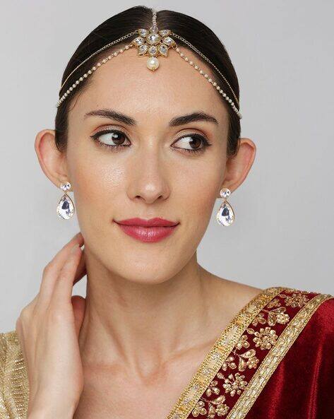 Oomph Stone-Studded Sheeshphool & Earrings Set