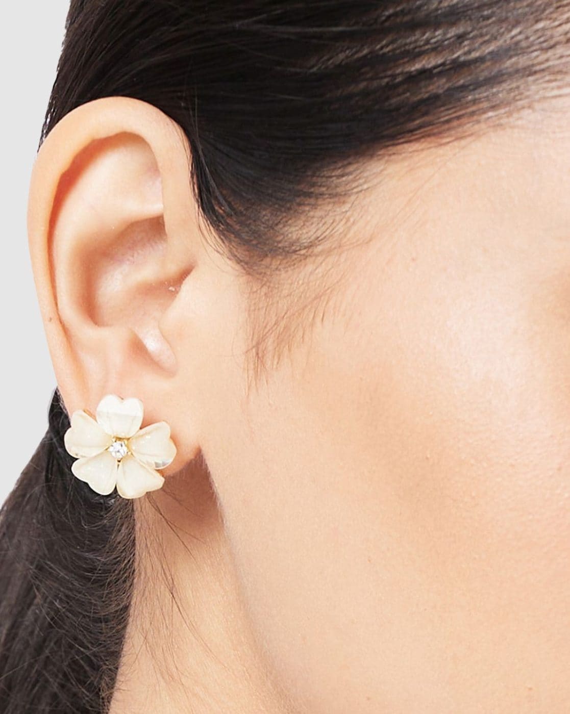 Gold-Toned Off-White Beaded Jhumka Earrings