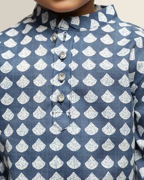 Navy Printed - Group Shirt and Matching Dhoti