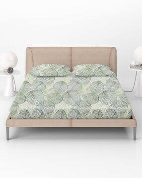 144 TC Dry Leaf Print Fitted Double Bedsheet with Pillow Covers-image-31