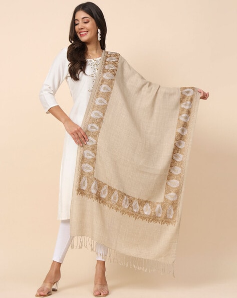 Embroidered Shawl with Fringed Hems Price in India