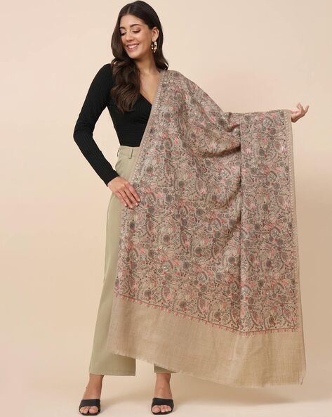 Women Embroidererd Shawl with Fringes Price in India