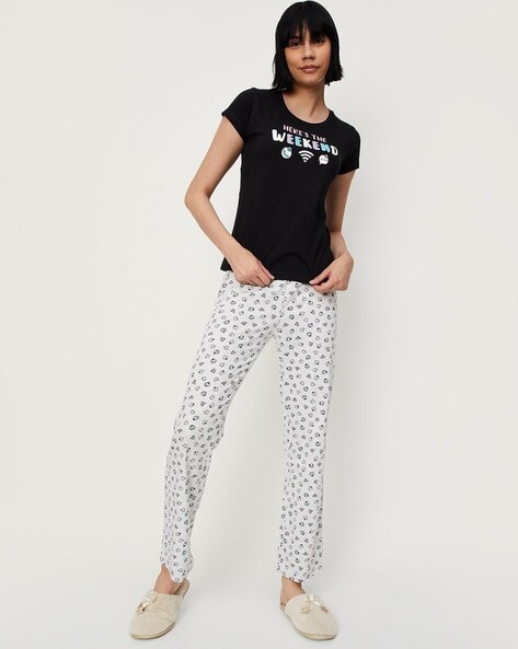 Floral Print Lounge Pants with Top