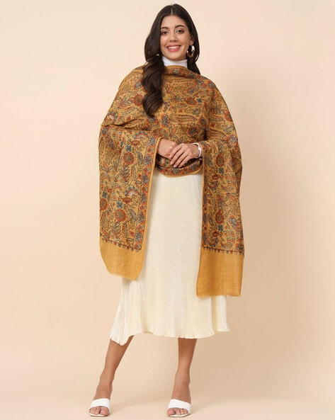 Embroidered Shawl with Fringed Hems Price in India