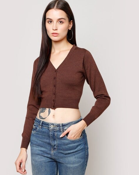 Cropped Cardigan Women's Brown Cardigan Sweater Urban