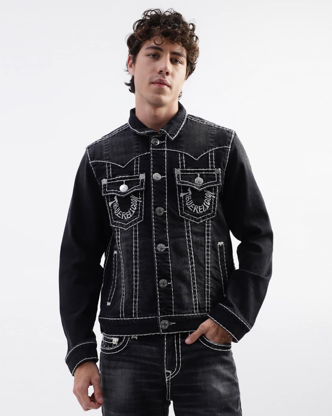 Buy TRUE RELIGION Denim Jacket with Flap Pockets Online | Ajio.com