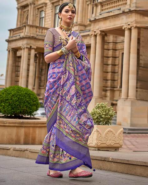 Purple with Green Blouse with Silver Zari Saree – casualsaree