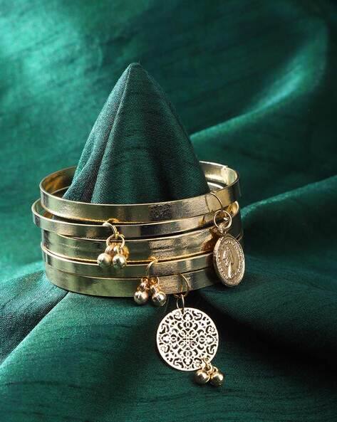 BHRM Set of 5 Gold-Plated Bangles with Charm