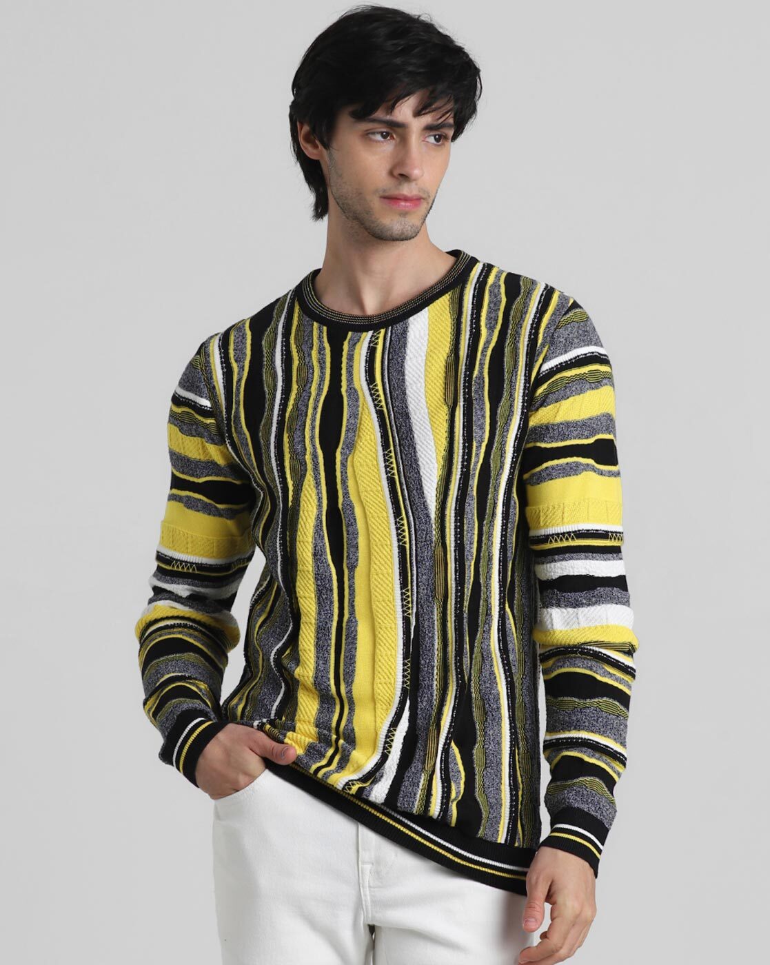 Mens yellow and black striped cheap sweater