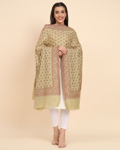 Embroidered Shawl with Fringed Hems Price in India