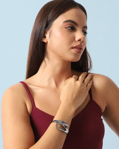 Sohi Silver-Plated Stone-Studded Cuff Bracelets