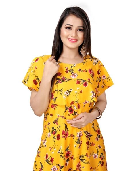 Yellow Floral Heavy Embroidered Gown Style Anarkali - India Clothing