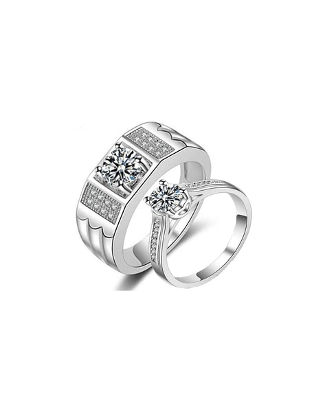 silver plated attractive antique design with diamond adjustable couple ring  for men and women.