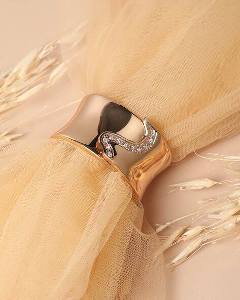 Sohi Gold-Plated Stone-Studded Cuff Bracelet