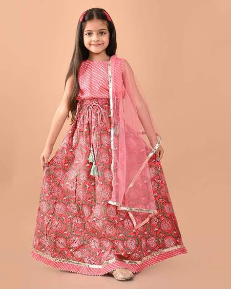 Kids Rose Pink New south Indian traditional pattu pavadai Jecquard Lehenga  choli for girls dress - EVERWILLOW - 3940754
