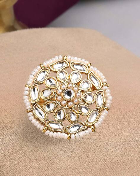 Gold Finished Navratan Kundan Ring By PTJ – Punjabi Traditional Jewellery