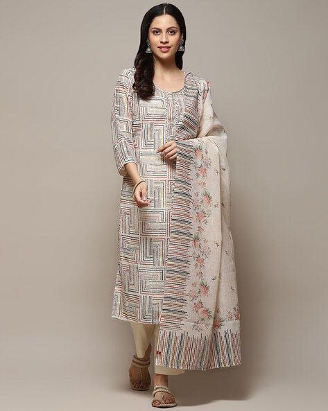 Cotton Jacquard Zari Woven Peach Dress Material with Cotton Silk Dupat –  Safaa World