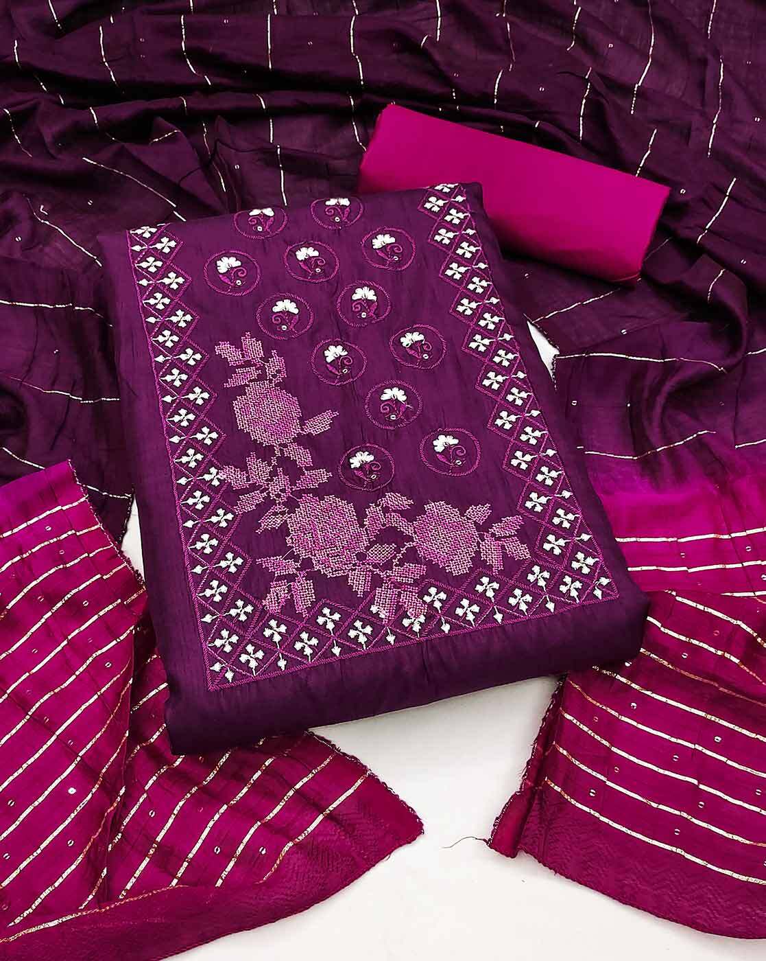 Lilac Purple Woven Mulberry Silk Dress Material – Chinaya Banaras