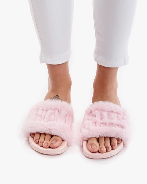 Girls faux 2025 fur sliders