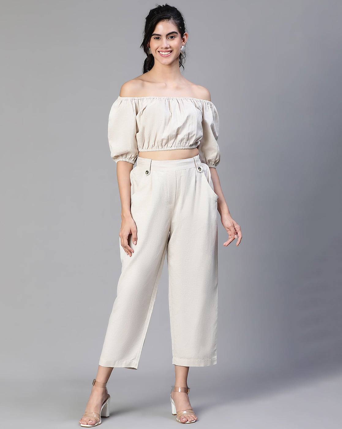 【yo BIOTOP】cotton silk off shoulder top Buy Oxolloxo Off-Shoulder Crop Top Online | Ajio.com