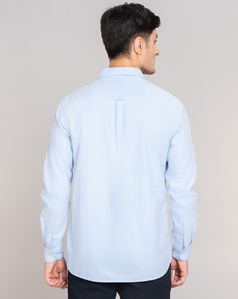 Men's Light Blue Classic Cotton Blend Long Sleeve Shirt