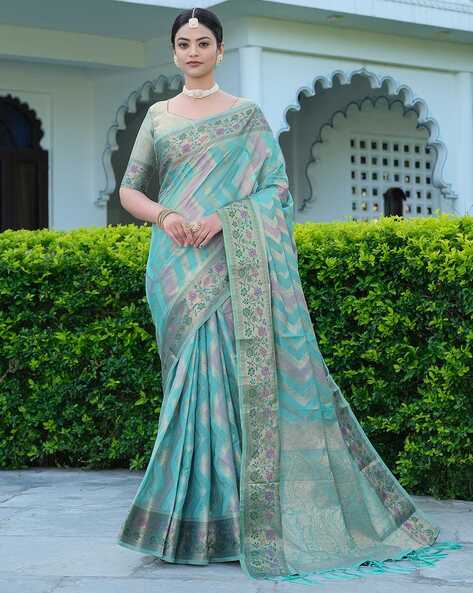 Organza Floral Embroidery Pastel Blue Saree | Kankatala