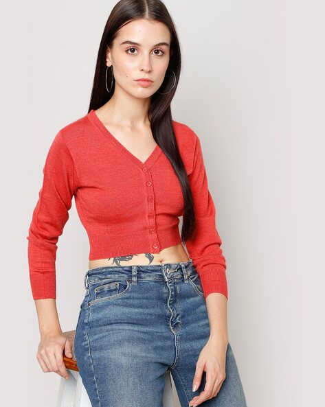 Red hot sale cardigan cropped