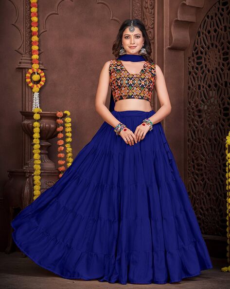 Buy Asian Prom Silk Navy Blue Lehenga LLCV09024