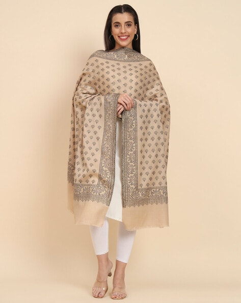 Embroidered Shawl with Fringed Hems Price in India