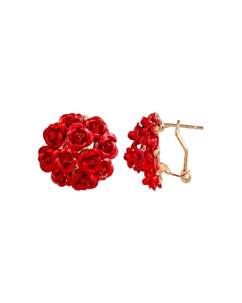 Hiral Red Stone Flower Earrings - Laura Designs (India)