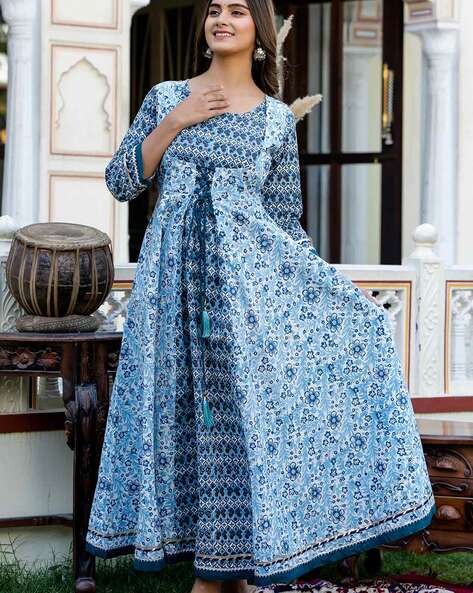 Cotton Party Wear Ladies Floral Print Long Dress at Rs 450 in Amritsar