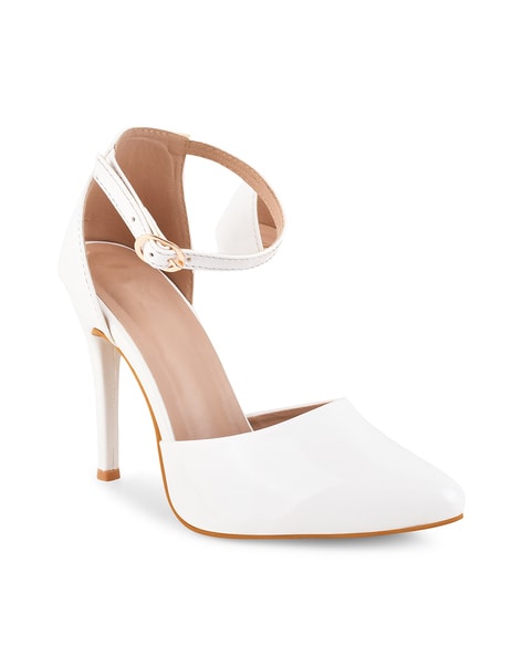 Chic / Beautiful White Evening Party Womens Shoes 2023 Ankle Strap 9 cm  Stiletto Heels Pointed Toe