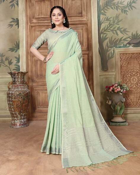 Two Tone Style Pine Green Linen Saree