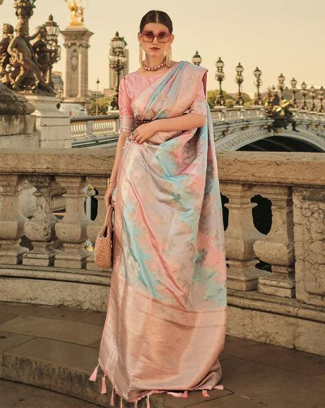 Elegant Peach Colored Banarasi Silk Saree - CRAZYCLOTHS